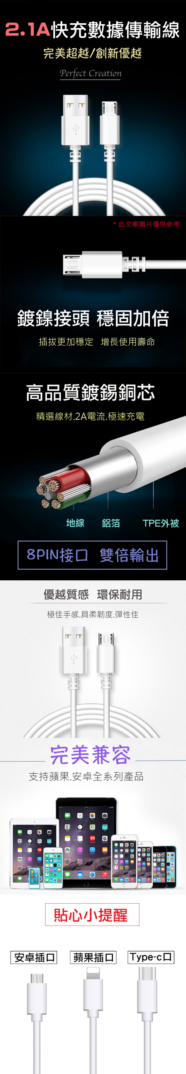 MAX+ Apple lightning 8pin 2.1A快充數據傳輸線 3M/白