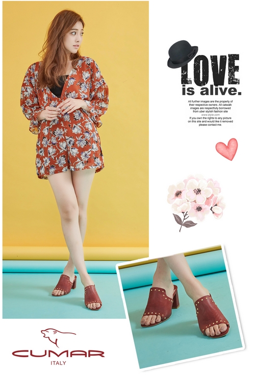 CUMAR復古典雅-鉚釘深口粗跟涼鞋