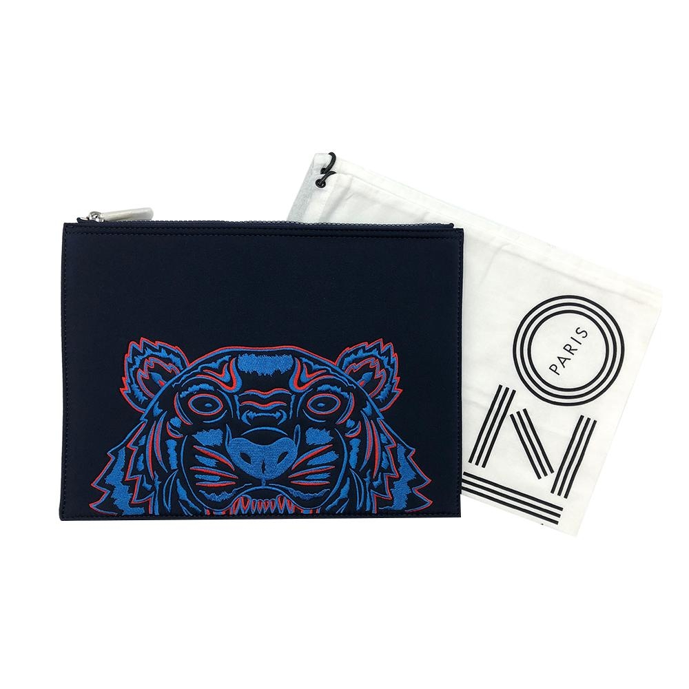 KENZO 經典刺繡虎頭太空棉手拿包-深藍