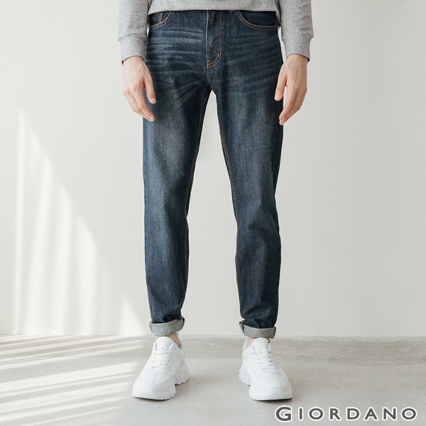 GIORDANO 男裝基本款中腰錐形牛仔褲 - 95 深藍