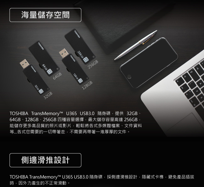 Toshiba U365 Yamabiko 128GB USB3.0 黑色隨身碟