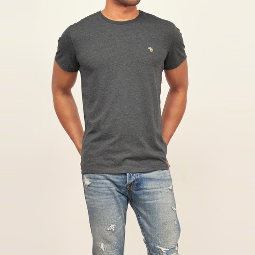 麋鹿 AF A&F 經典電繡麋鹿標誌素面短袖T恤-深灰色