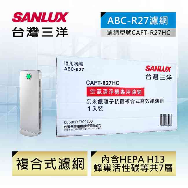 SANLUX 台灣三洋 空氣清淨機ABC-R27濾網配件(CAFT-R27HC)