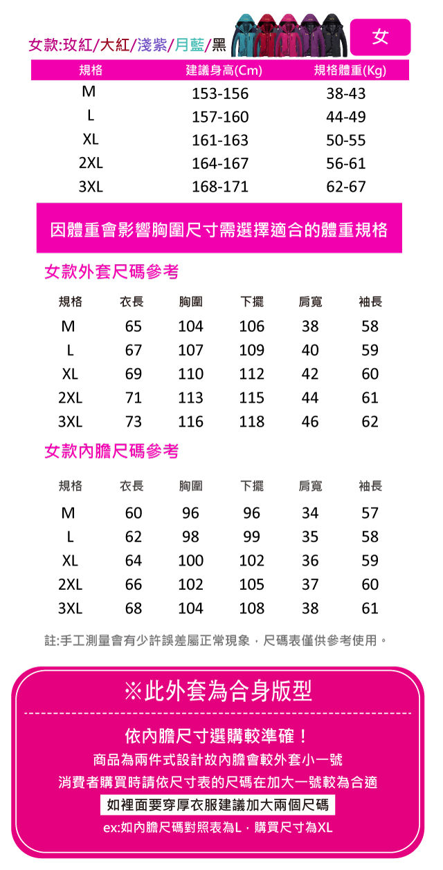 ANDYMAY2三穿戶外防風防雨機能外套-女款-大紅