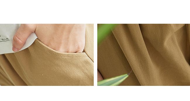 慢 生活 鬆緊腰純色寬版縮口褲-綠/卡其