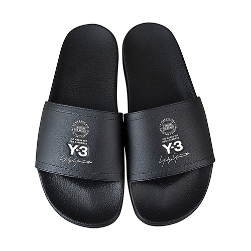 adidas Y-3 ADILETTE 壓印LOGO橡膠拖鞋(黑)