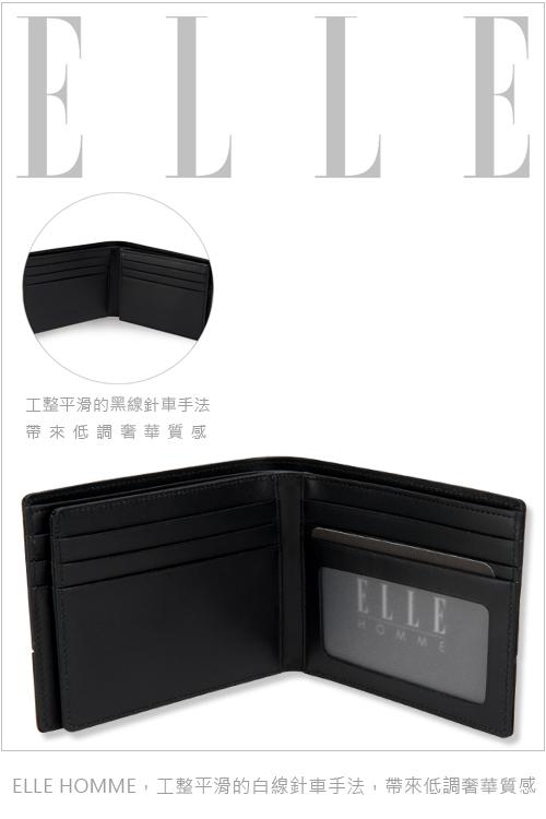 ELLE HOMME 法式水波紋系列- 11卡中翻窗格短夾- 黑色