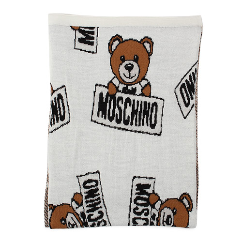 MOSCHINO 經典TOY小熊混織羊毛圍巾-米白色