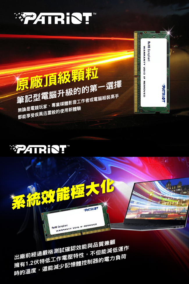 Patriot美商博帝 DDR4 2400 16GB筆記型記憶體