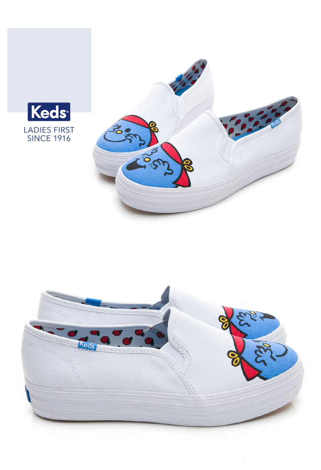 Keds x LITTLE MISS笑嘻嘻小姐厚底休閒便鞋-白/藍