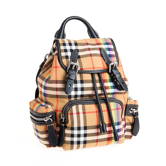 BURBERRY The Rucksack Vintage 格紋小型斜背式軍旅背包(彩虹)