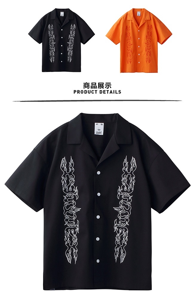 X-girl 1 OPEN COLLAR EMBROIDERY SHIRT短袖襯衫-黑