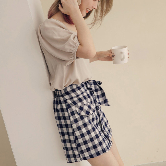 東京著衣 格紋學院風甜美綁帶短裙-S.M(共二色)