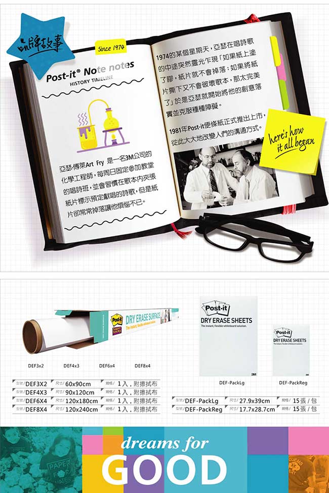 3M Post-it利貼 狠黏多用途白板貼DEF4X3(120x90cm)