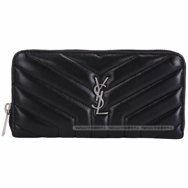 YSL Saint Laurent LOULOU Y字絎縫小羊皮拉鍊長夾(黑色)