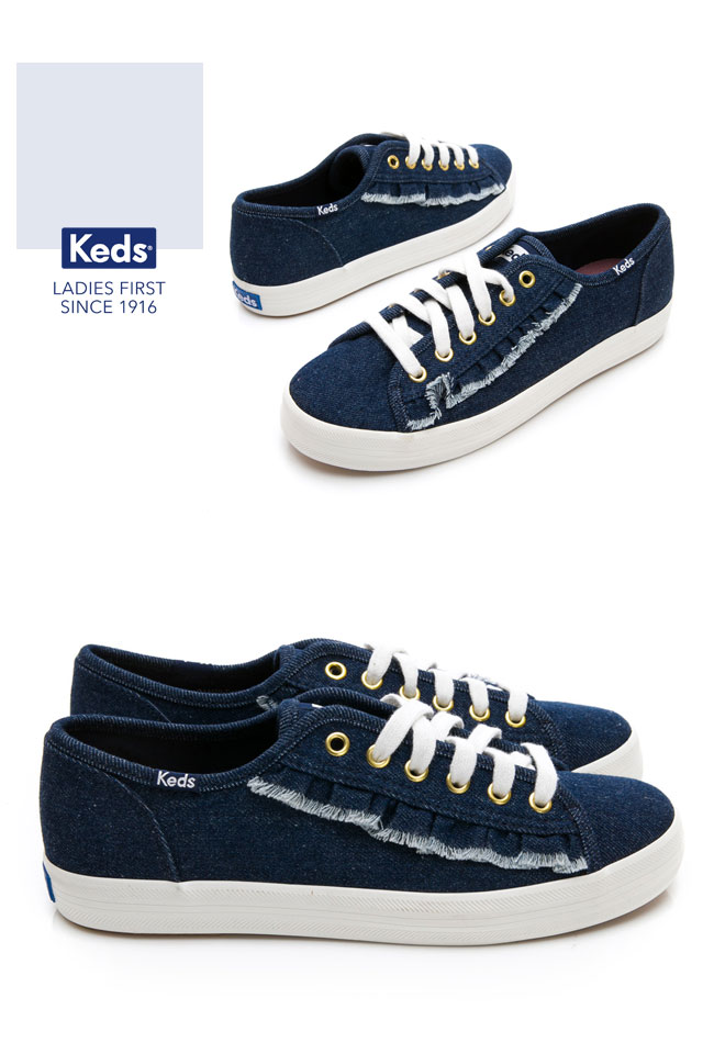 Keds KICKSTART 丹寧風綁帶休閒鞋-牛仔藍