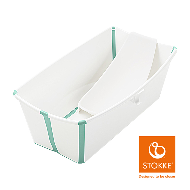 Stokke Flexi Bath 折疊式浴盆套裝(含浴盆+浴架)-白色_湖水綠包邊