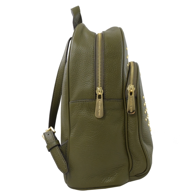 MICHAEL KORS ABBEY v型鉚釘裝飾牛皮拉鍊後背包(軍綠)