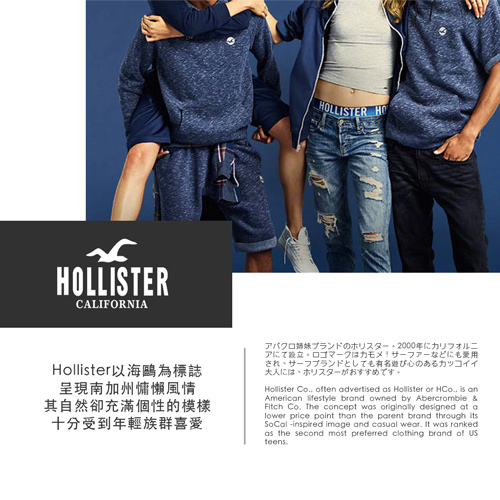 HCO Hollister 海鷗 經典電繡文字運動休閒短棉褲-藍色