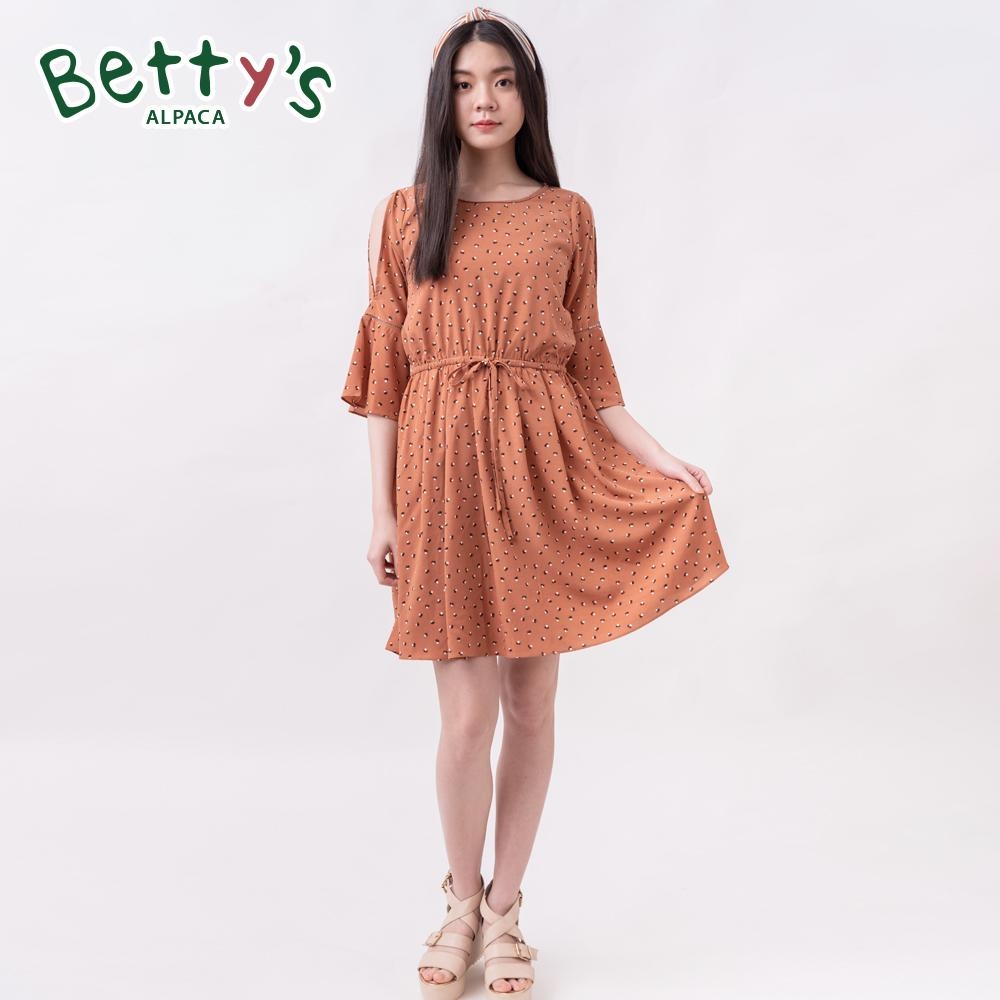 betty’s貝蒂思　圓點印花挖肩收腰鐘型袖洋裝(橘色)