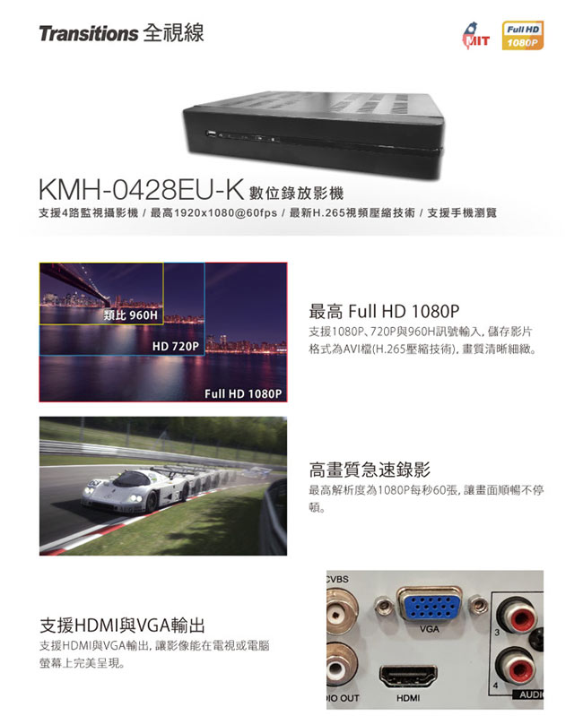 全視線 KMH-0428EU-K 4路 H.265 1080P 台灣製造 數位監控錄影主機