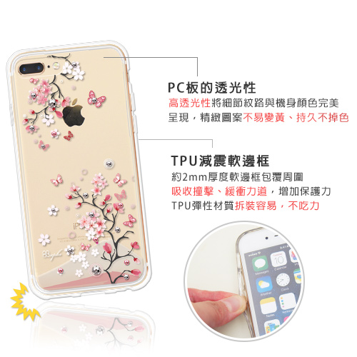 apbs iPhone8/7/6s/6 Plus 5.5吋施華彩鑽防震雙料手機殼-日本櫻