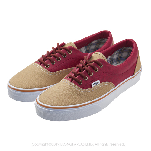 (男)VANS Era 拼接撞色綁帶休閒鞋*卡其紅