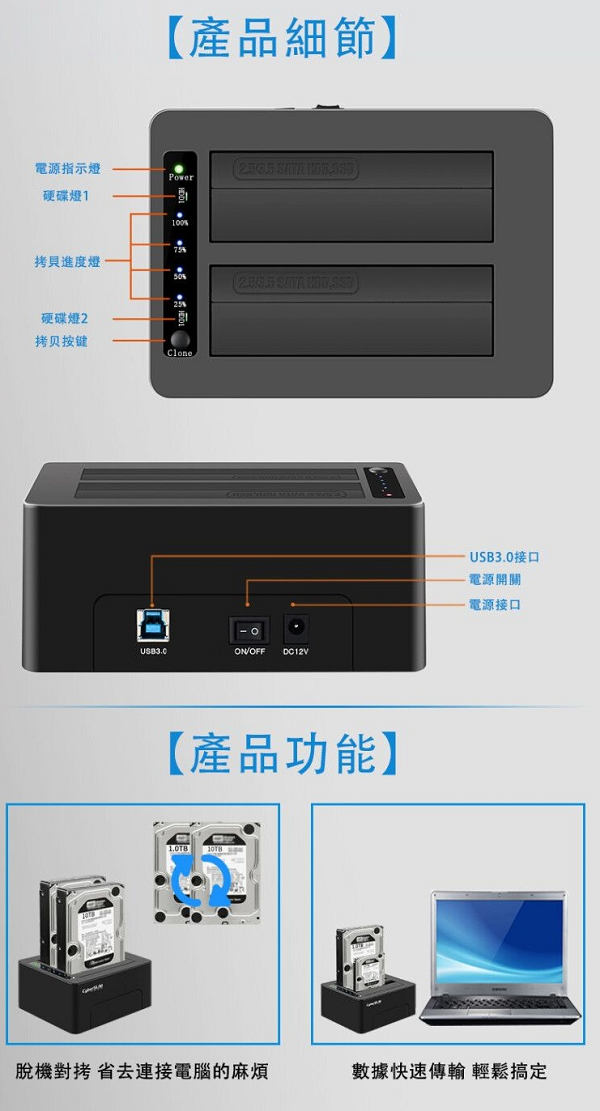 CyberSLIM 2.5/3.5吋雙層硬碟外接盒 固態硬碟盒S2-U3C6G