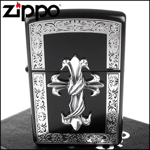 ZIPPO 日系~HARD METAL-十字金屬貼飾打火機