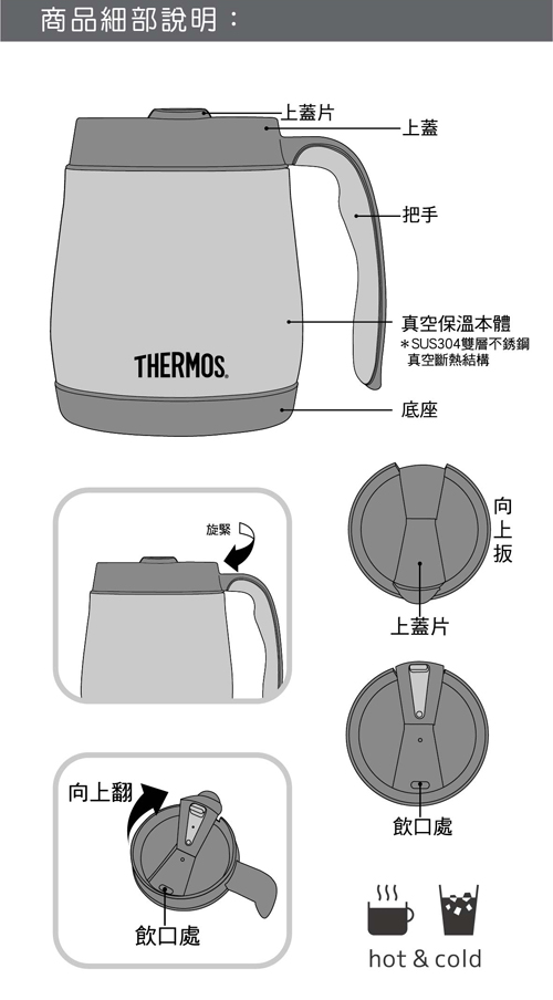 新品上市！THERMOS膳魔師不鏽鋼真空保溫杯0.47L(TS1064)