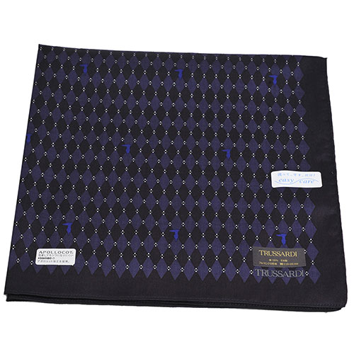 TRUSSARDI 經典品牌圖騰LOGO菱格紋帕領巾(深紫系)
