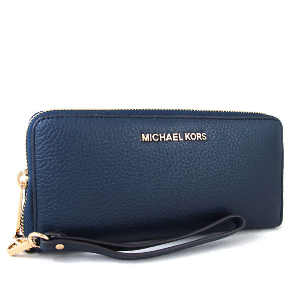 MICHAEL KORS JET SET TRAVEL金字Logo全皮革拉鍊長夾(海軍藍)