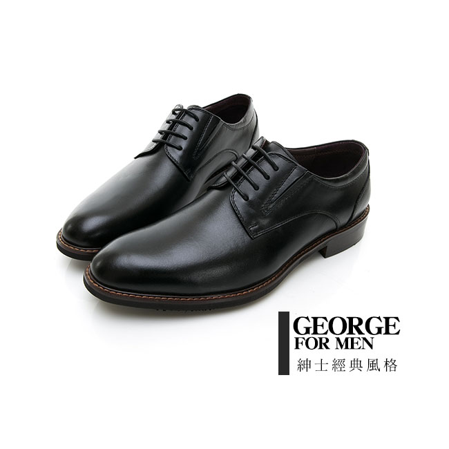 【GEORGE 喬治皮鞋】商務系列 楦頭立體紳士皮鞋-黑色