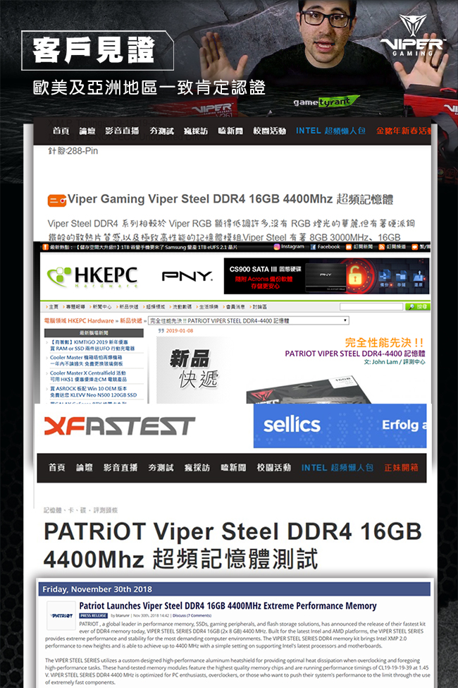 VIPER美商博帝 STEEL DDR4 3866 16GB(2x8GB)桌上型記憶體