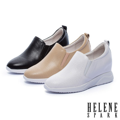 休閒鞋 HELENE SPARK 質感鋸齒波紋沖孔全真皮厚底休閒鞋－黑