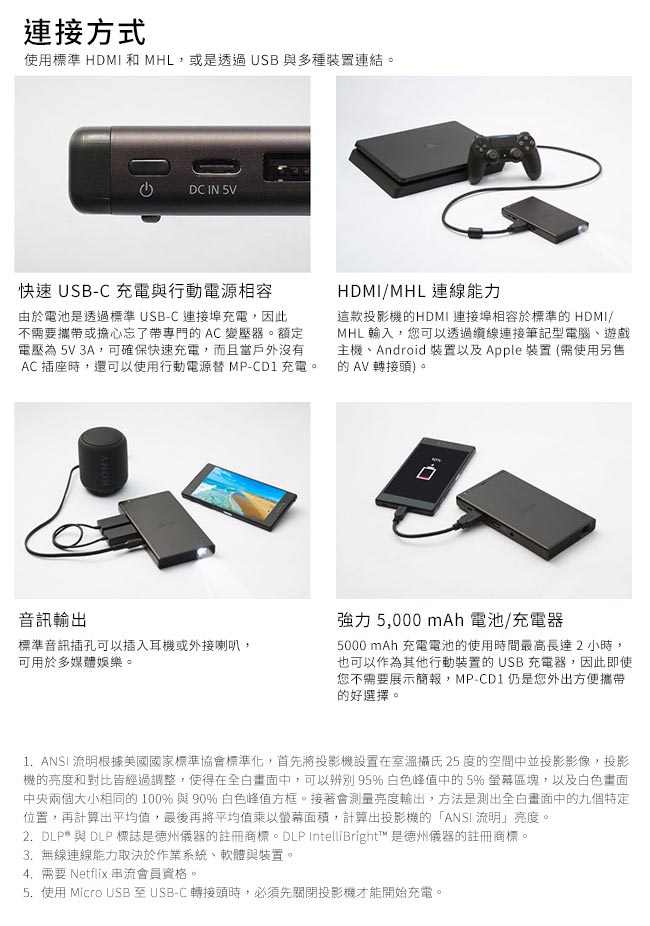 福利品-SONY MP-CD1 行動微型投影機