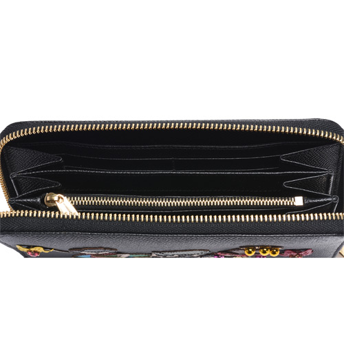 DOLCE&GABBANA Family系列荔枝紋牛皮拉鍊長夾(黑)