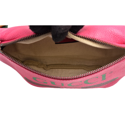 GUCCI 復古風格的圖案小牛皮綠紅綠織帶腰包/斜背包(小-粉紅玫瑰)