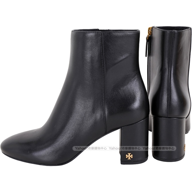 TORY BURCH Brooke Bootie 雙T飾小牛皮粗跟短靴(黑色)