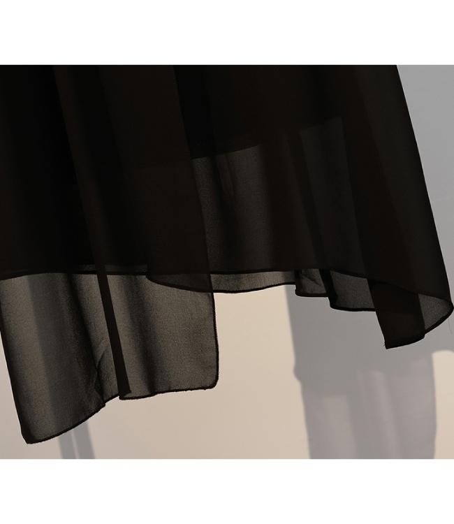 中大尺碼圓領黑白條紋拼接不規則雪紡洋裝XL~4L-Ballet Dolly
