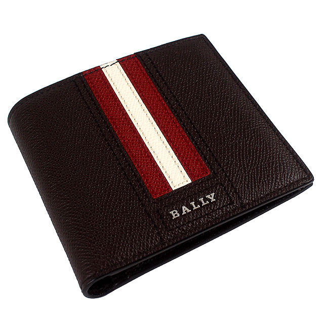 BALLY TRASAI品牌字樣經典紅白條紋咖啡色皮革短夾(零錢袋)