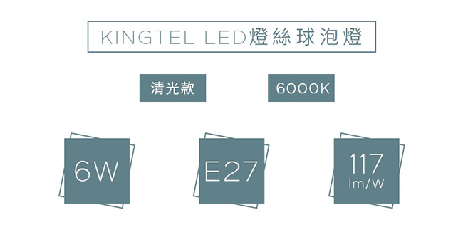 【KINGTEL】LED經典燈絲球泡燈6W-白光-清光-24入