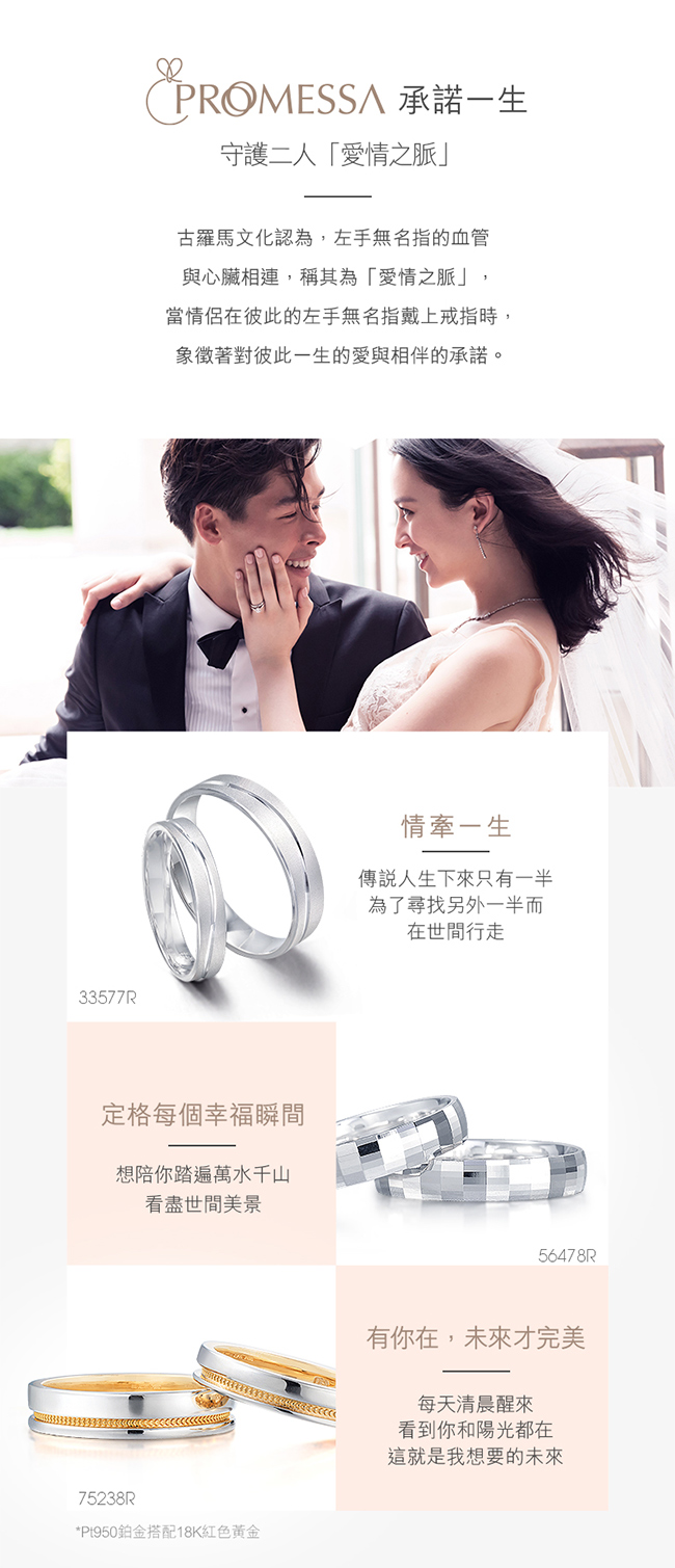 點睛品 Promessa 經典素面 18K金情侶結婚戒指-女戒