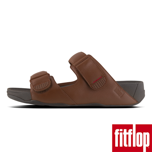 FitFlop GOGH MOC LEATHER SLIDES-深褐色