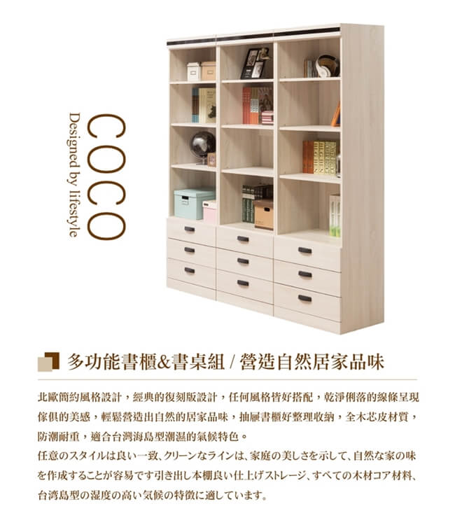 日本直人木業-COCO簡約120CM一個1抽一個3抽書櫃(120x40x192cm)