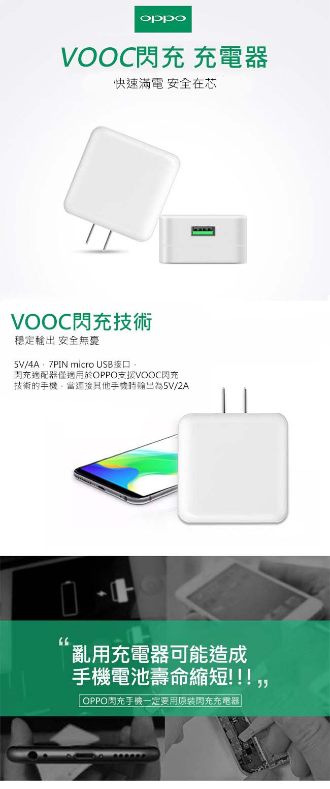 OPPO VOOC mini 最新一代 原廠閃充電源適配器VC54JBCH (密封袋裝)