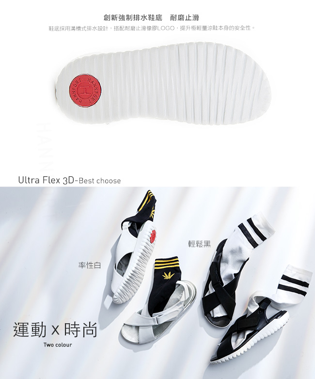 HANNFORT Ultra Flex 3D運動時尚交叉涼鞋-女-輕鬆黑