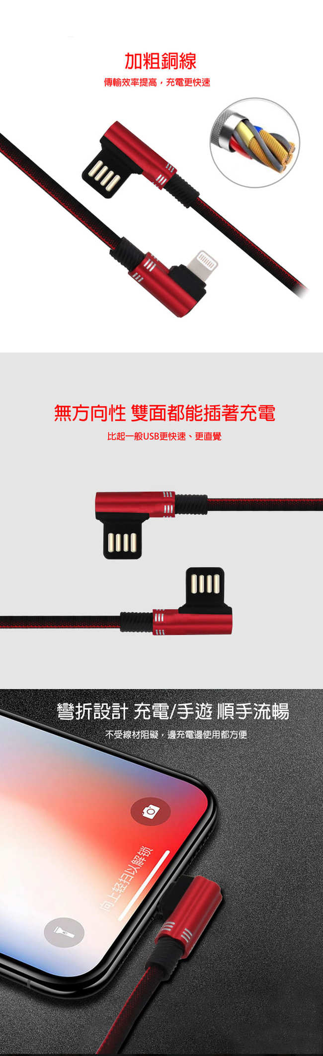 USB正反可插27W雙L型編織充電線 (Lightning/1m)