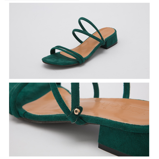 mo.oh - 麂皮絨兩穿繞帶粗跟拖鞋涼鞋-墨綠色