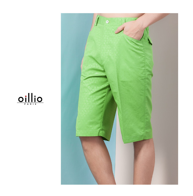 oillio歐洲貴族 休閒超柔短褲 亮眼色系 細膩花紋 綠色